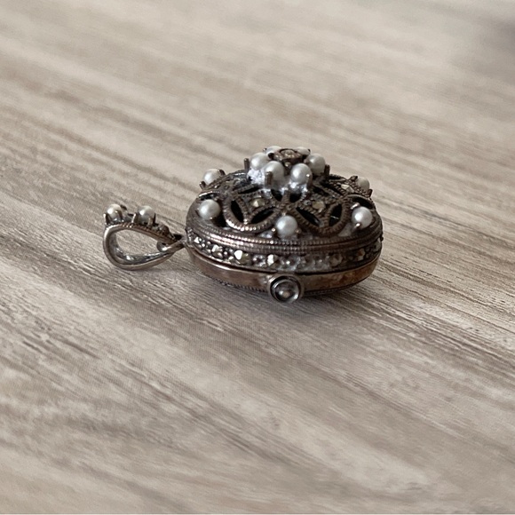 Marcasite and Pearl Silver Locket and Ornament - Picture 10 of 12